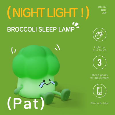 DY Trendy Sleep Silicone Night Light Đèn rau bên giường sạc lại Đèn xanh 3 cấp Đèn đêm bông cải xanh