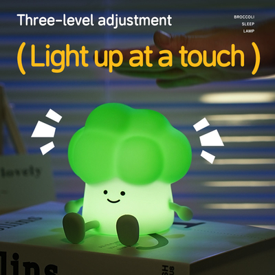 DY Trendy Sleep Silicone Night Light Đèn rau bên giường sạc lại Đèn xanh 3 cấp Đèn đêm bông cải xanh