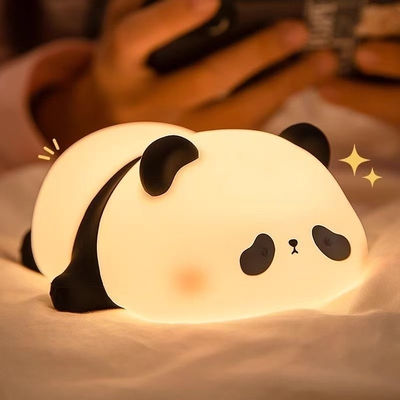 Đèn Panda silicone 1200mah Sensitive Tap Control Đèn thở màu trắng ấm Đèn đêm có thể sạc lại
